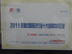 2011年度中(zhōng)國醫藥行業十大(dà)信用中(zhōng)小(xiǎo)企業